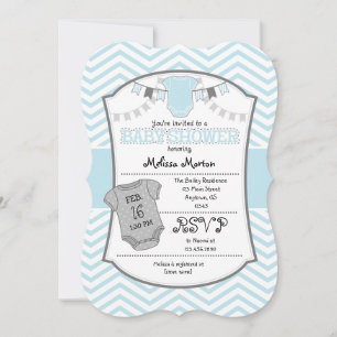 Powder Blue Gray Chevron Baby shower Uitnodiging