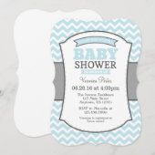 Powder Blue Gray Chevron Baby shower Uitnodiging (Voorkant / Achterkant)