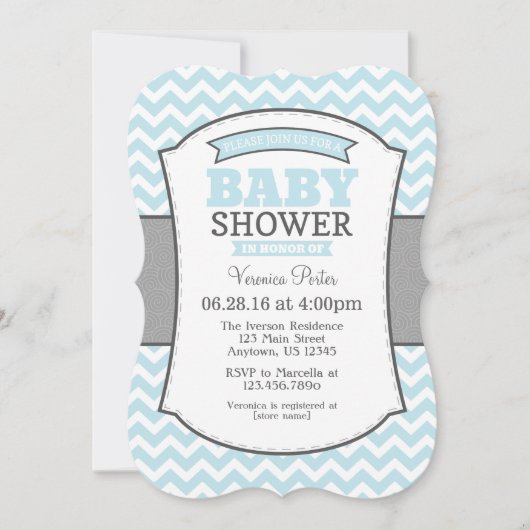 Powder Blue Gray Chevron Baby shower Uitnodiging (Voorkant)