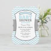 Powder Blue Gray Chevron Baby shower Uitnodiging (Staand voorkant)