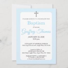 Powder Blue & Gray Cross Watercolor Baptism Kaart