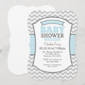 Powder Blue Grey Chevron Baby shower Invitation Kaart (Voorkant / Achterkant)