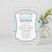 Powder Blue Grey Chevron Baby shower Invitation Kaart (Staand voorkant)