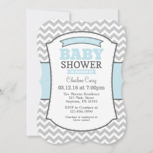 Powder Blue Grey Chevron Baby shower Invitation Kaart