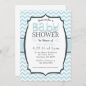 Powder Blue Grey Chevron Baby shower Invitation Kaart (Voorkant / Achterkant)