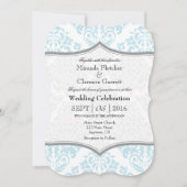 Powder Blue Grey Damask Bracket Weddenschap Invite Kaart (Voorkant)