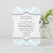 Powder Blue Grey Damask Bracket Weddenschap Invite Kaart (Staand voorkant)