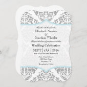 Powder Blue Grey Damask Bracket Weddenschap Invite Kaart (Voorkant / Achterkant)