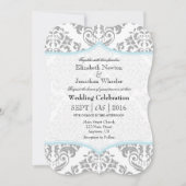 Powder Blue Grey Damask Bracket Weddenschap Invite Kaart (Voorkant)