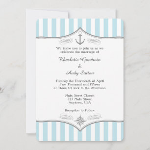 Powder Blue Grey Nautical Wedding Invitation Kaart