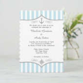 Powder Blue Grey Nautical Wedding Invitation Kaart (Staand voorkant)