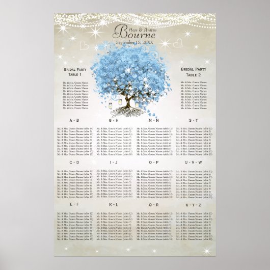 Powder Blue Heart Leaf Tree-stoelkaart Poster (Voorkant)