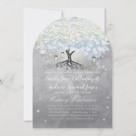Powder Blue Heart Leaf Tree Woodsy Boho Wedding Kaart (Voorkant)