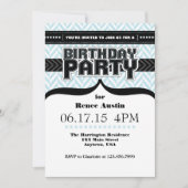 Powder Blue Herringbone Birthday Invite Kaart (Voorkant)