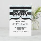 Powder Blue Herringbone Birthday Invite Kaart (Staand voorkant)