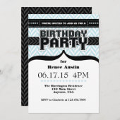 Powder Blue Herringbone Birthday Invite Kaart (Voorkant / Achterkant)