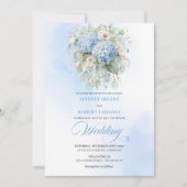 Powder Blue Hydrangea Gold Floral Wedding Invites Kaart (Voorkant)