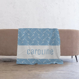 Powder Blue Lacrosse White Sticks Patterated Fleece Deken