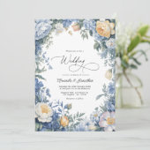 Powder Blue, Lemon Chiffon & Soft White Wedding Kaart (Staand voorkant)