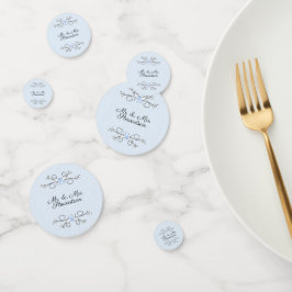 Powder Blue met bride- en bruinnamen bruiloft Confetti