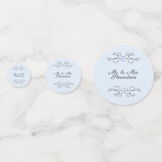 Powder Blue met bride- en bruinnamen bruiloft Confetti (Achterkanten)