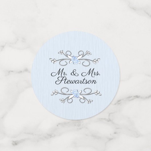 Powder Blue met bride- en bruinnamen bruiloft Confetti (Kleine voorkant)