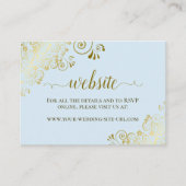 Powder Blue met Gold Floral Weddenschap Website Informatiekaartje (Voorkant)