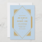 Powder Blue & Metallic Gold Art Deco Wedding Photo Kaart (Voorkant)