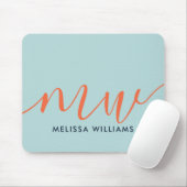 Powder Blue Minimalist Monogram Naam en Initiaal Muismat (Met muis)
