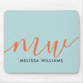Powder Blue Minimalist Monogram Naam en Initiaal Muismat (Voorkant)