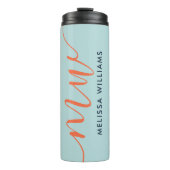 Powder Blue Minimalist Monogram Naam en Initiaal Thermosbeker (Voorkant)