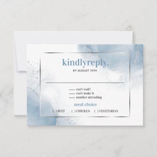 Powder Blue-minimalistische Silver RSVP-kaart RSVP Kaartje (Voorkant)