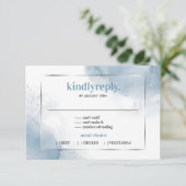 Powder Blue-minimalistische Silver RSVP-kaart RSVP Kaartje (Staand voorkant)