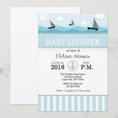 Powder Blue Nautical Baby shower Invitation Kaart (Voorkant / Achterkant)