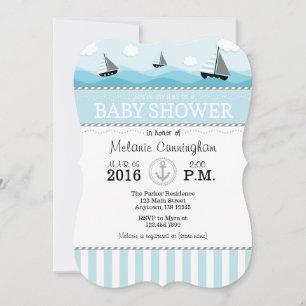 Powder Blue Nautical Baby shower Invitation Kaart