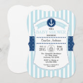 Powder Blue Nautical Baby shower Invitation Kaart (Voorkant / Achterkant)
