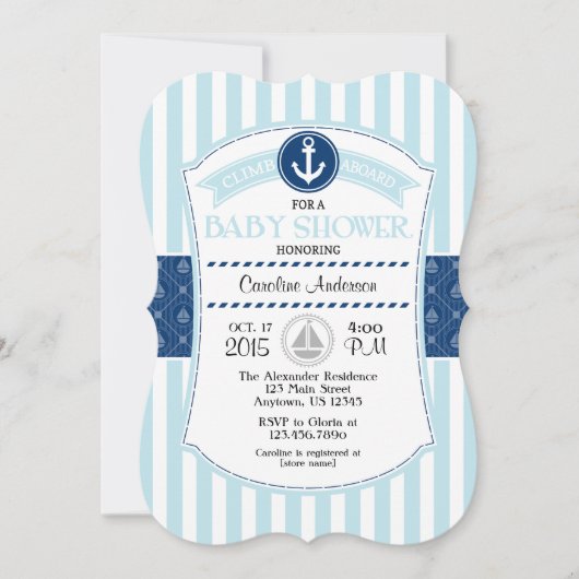 Powder Blue Nautical Baby shower Invitation Kaart (Voorkant)