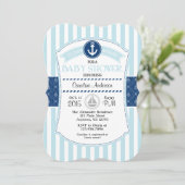 Powder Blue Nautical Baby shower Invitation Kaart (Staand voorkant)