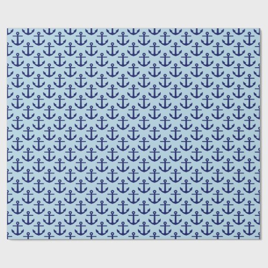 Powder Blue, Navy Blue Anchors Pattern Cadeaupapier (Vlak)