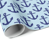 Powder Blue, Navy Blue Anchors Pattern Cadeaupapier (Rol Hoek)