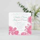 Powder Blue & Pink  Floral Wedding Invite Kaart (Staand voorkant)