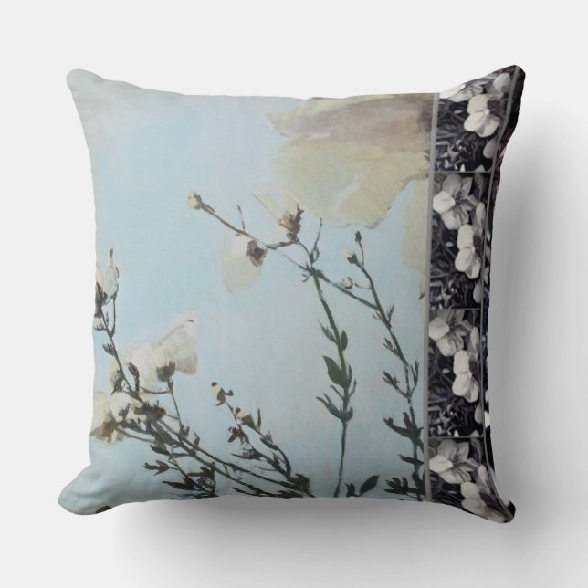 Powder Blue Poppy Black Orchid Stripe Sierkussen (Voorkant)