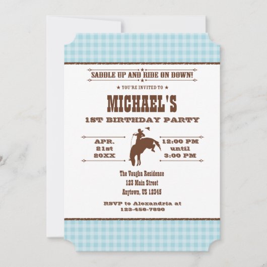 Powder Blue Pset Cowboy Rodeo Birthday Kaart (Voorkant)