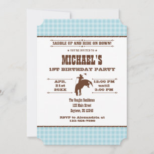 Powder Blue Pset Cowboy Rodeo Birthday Kaart