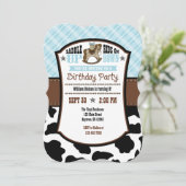 Powder Blue Pset Koeienhuid Cowboy Birthday Invite Kaart (Staand voorkant)