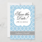 Powder Blue Quatrefoil bewaart de datum Magnet Magnetische Uitnodiging (Voorkant)