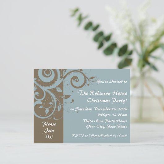 Powder Blue Reverse Swirl Custom Invitations Kaart (Staand voorkant)