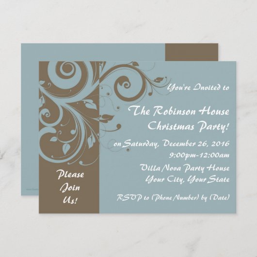Powder Blue Reverse Swirl Custom Invitations Kaart (Voorkant / Achterkant)