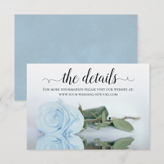 Powder Blue Roos Elegant Wedding Details Website Informatiekaartje (Voorkant / Achterkant)