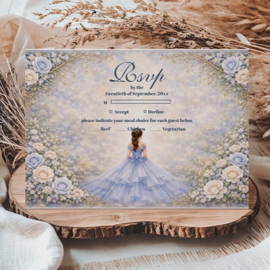 Powder Blue Rose Garden Quinceañera RSVP Kaartje